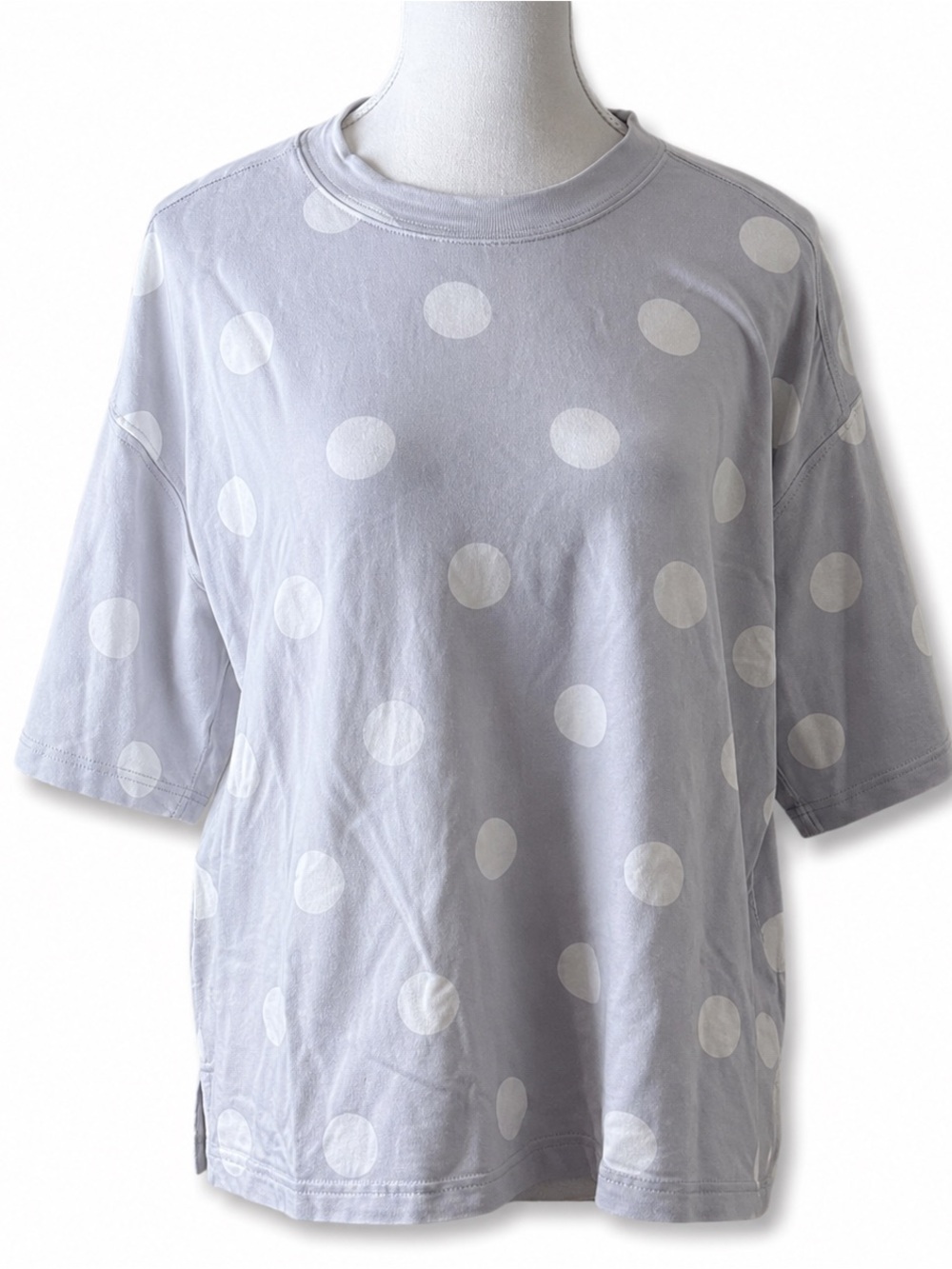 Rachel Zoe Polka Dot Tee Womens Large Gray White Stretch Rayon Casual Top L